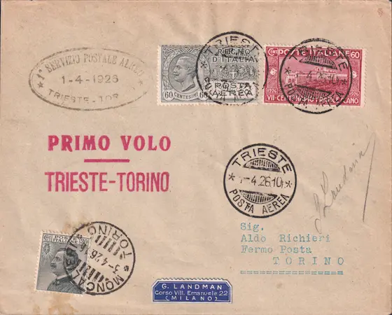 pismo potovano na celotni trasi Trst-Torino